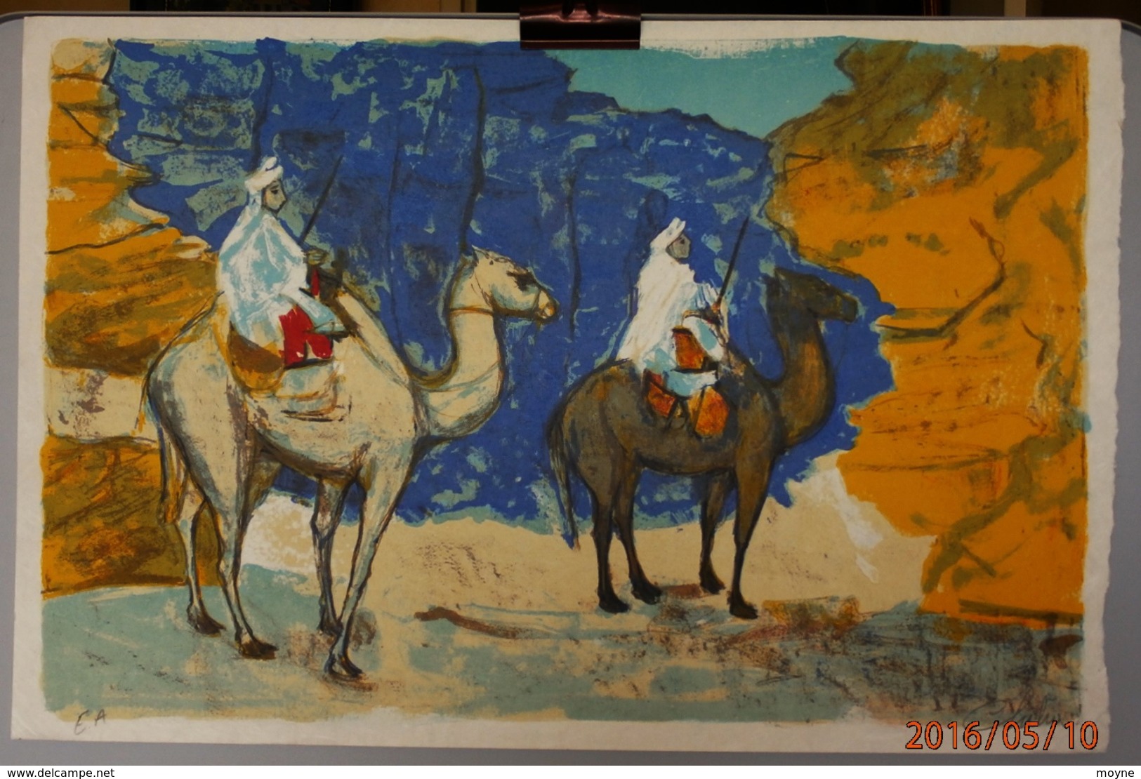 RARE LITHOGRAPHIE ORIGINALE De : CHABRIER  - TOUAREGS  EN  PATROUILLE  -- AOF - - DESERT - LEGION  ORIENTALISME - Lithographies