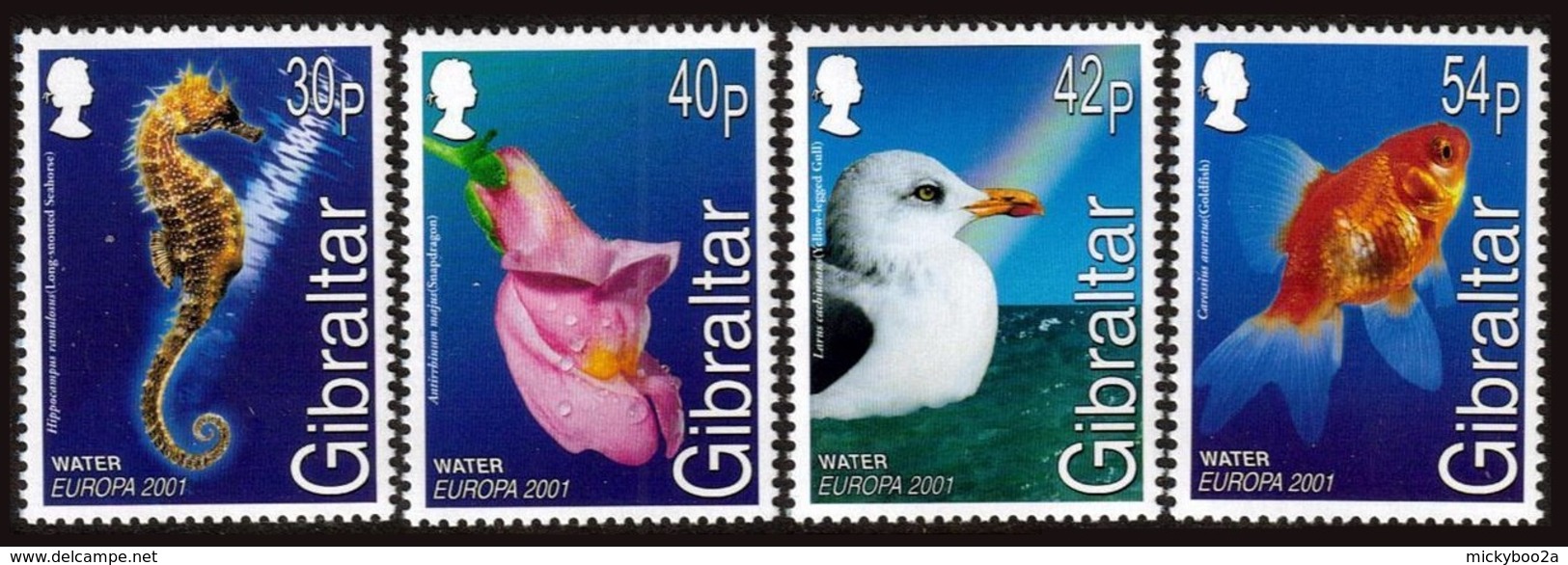 GIBRALTAR 2001 EUROPA WATER BIRDS FLOWERS FISH SEAHORSE SET MNH - Gibraltar