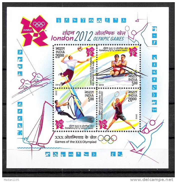 INDIA 2012  Olympic Games, Olympics, . Miniature Sheet Set Of 4 Stamps, MNH(**) - Verano 2012: Londres