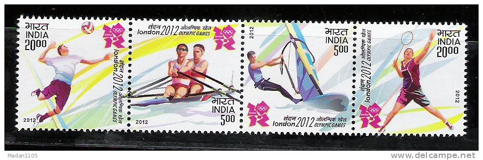 INDIA 2012  Olympic Games , Olympics,. Se-tenant Strip Of Set Of 4 Stamps, MNH(**) - Zomer 2012: Londen