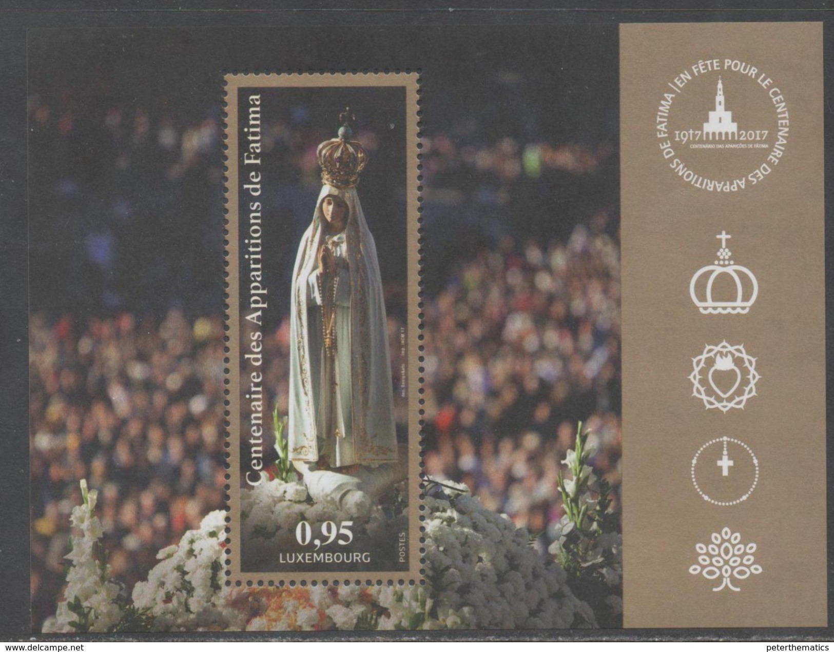 LUXEMBOURG , 2017, MNH, JOINT ISSUE WITH SLOVAKIA, POLAND, RELIGION, CHRISTIANITY, LADY FATIMA, S/SHEET - Joint Issues