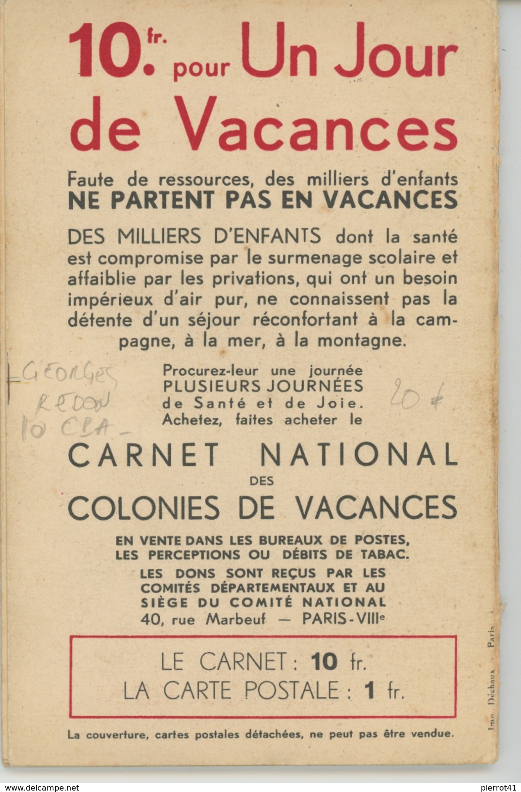 PUBLICITES - Carnet Complet édité Par Le COMITÉ NATIONAL DES COLONIES DE VACANCES Contenant 10 CPA Signées GEORGES REDON - Pubblicitari