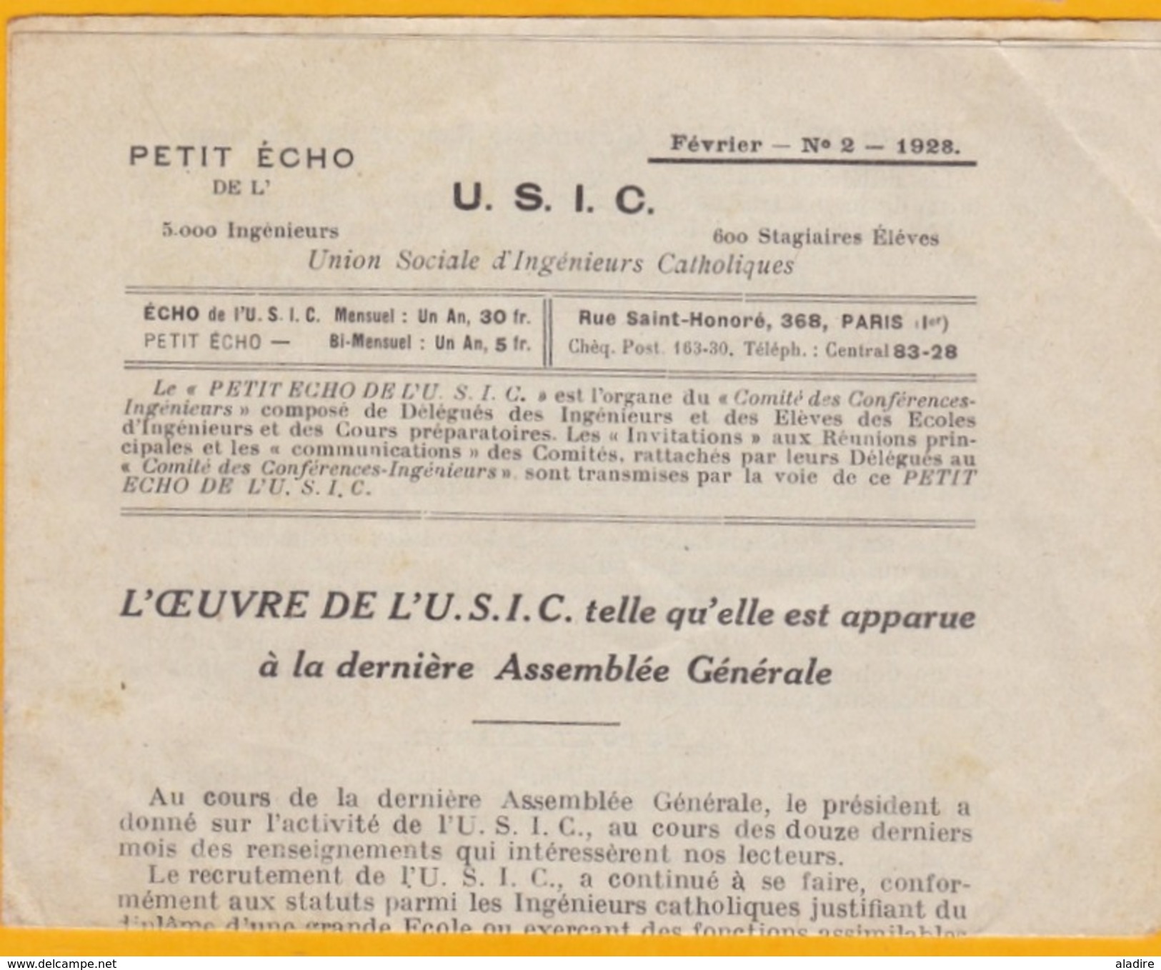 1928 - Bande Entier 2 Centimes Type Blanc Et  Journal  Petit Echo De L'USIC, Ingénieurs - De Paris Vers Trie Sur Baïse - 1900-29 Blanc