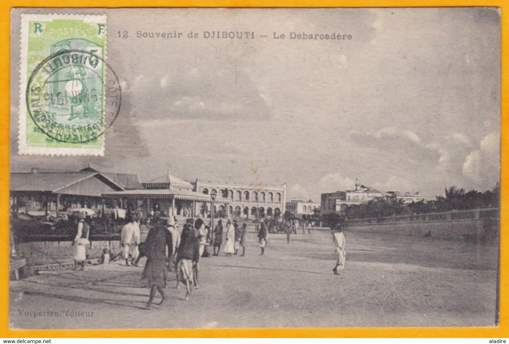 1916 - CP De Djibouti Vers L' Indochine (Saigon Puis Redirigée Vers Hanoi) - Vue Débarcadère De Djibouti - Lettres & Documents