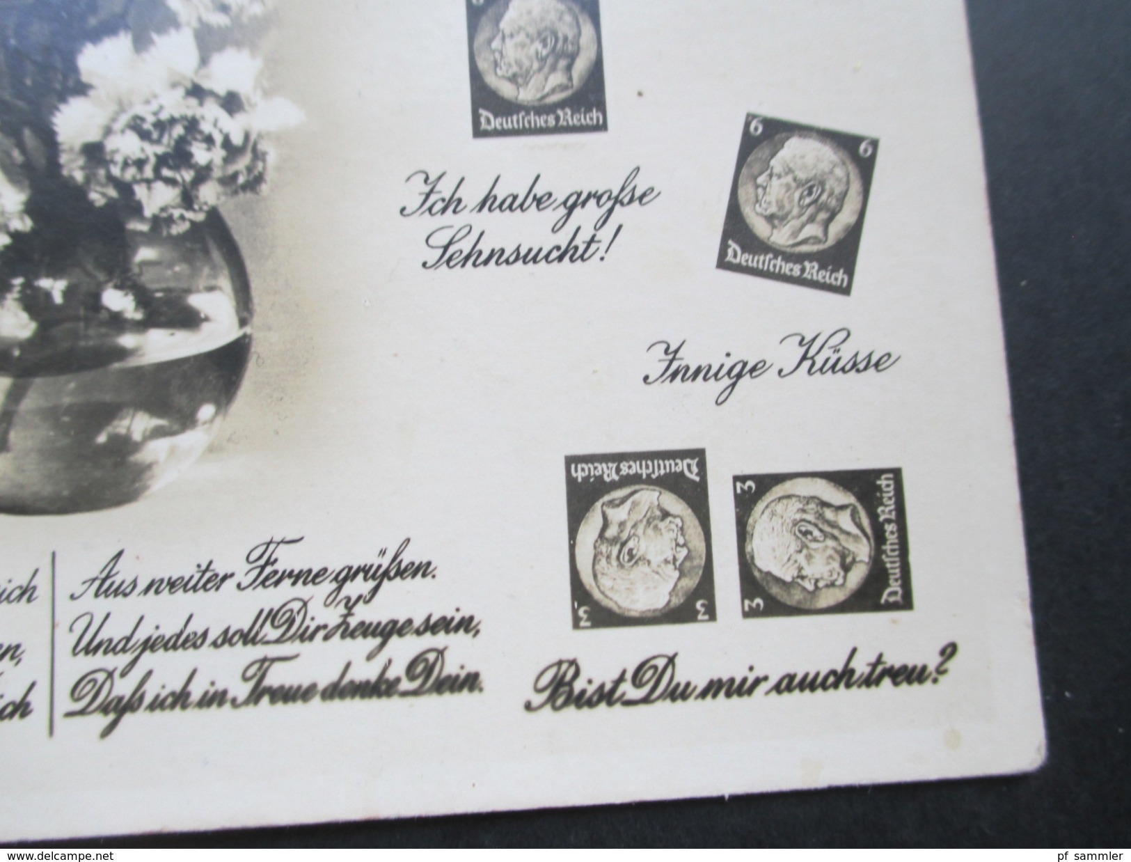 AK 1930er Jahre Deutsches Reich Hindenburg. Briefmarkensprache. Blumenstrauß. Amag. Echtfoto - Sellos (representaciones)