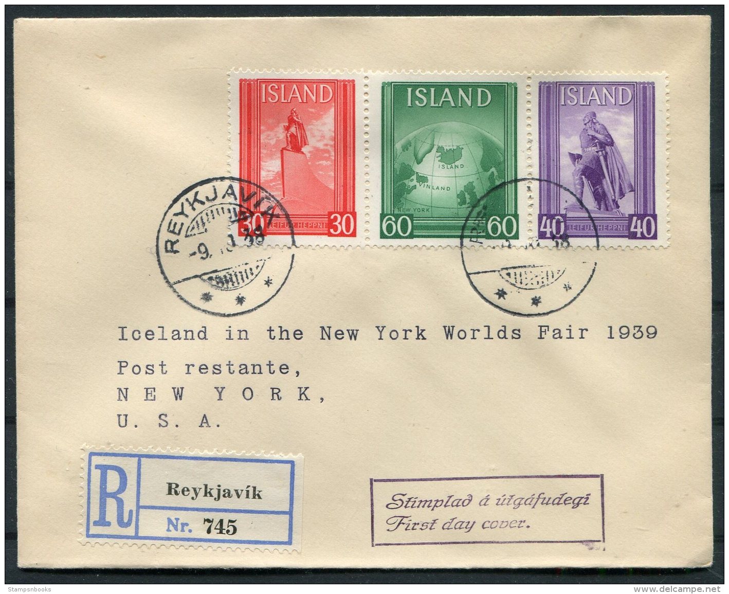 1939 Iceland New York World Fair Registered First Day Cover, FDC - Covers & Documents