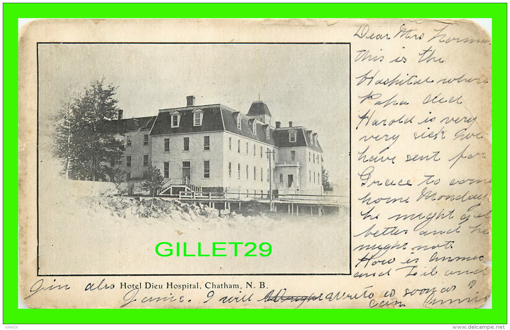 CHATHAM, NB - HOTEL DIEU HOSPITAL -  TRAVEL IN 1906 - DOS NON DIVISÉ - - Autres & Non Classés