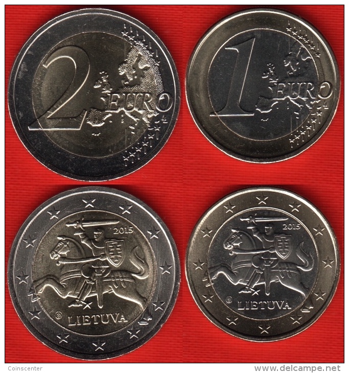 Lithuania Euro Set (2 Coins): 1 - 2 Euro 2015 BiMetallic UNC - Lituanie
