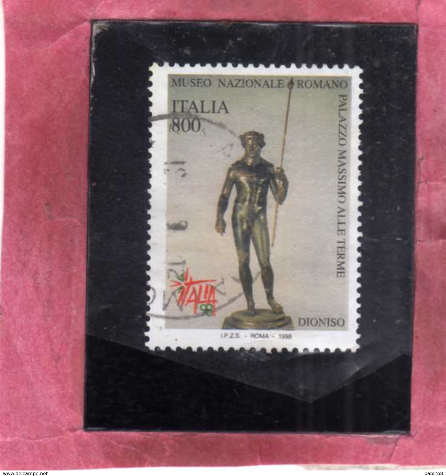 ITALIA REPUBBLICA ITALY REPUBLIC 1998 GIORNATA DELL'ARTE STATUA IN BRONZO DIONISO LIRE 800 USATO USED OBLITERE' - 1991-00: Usati