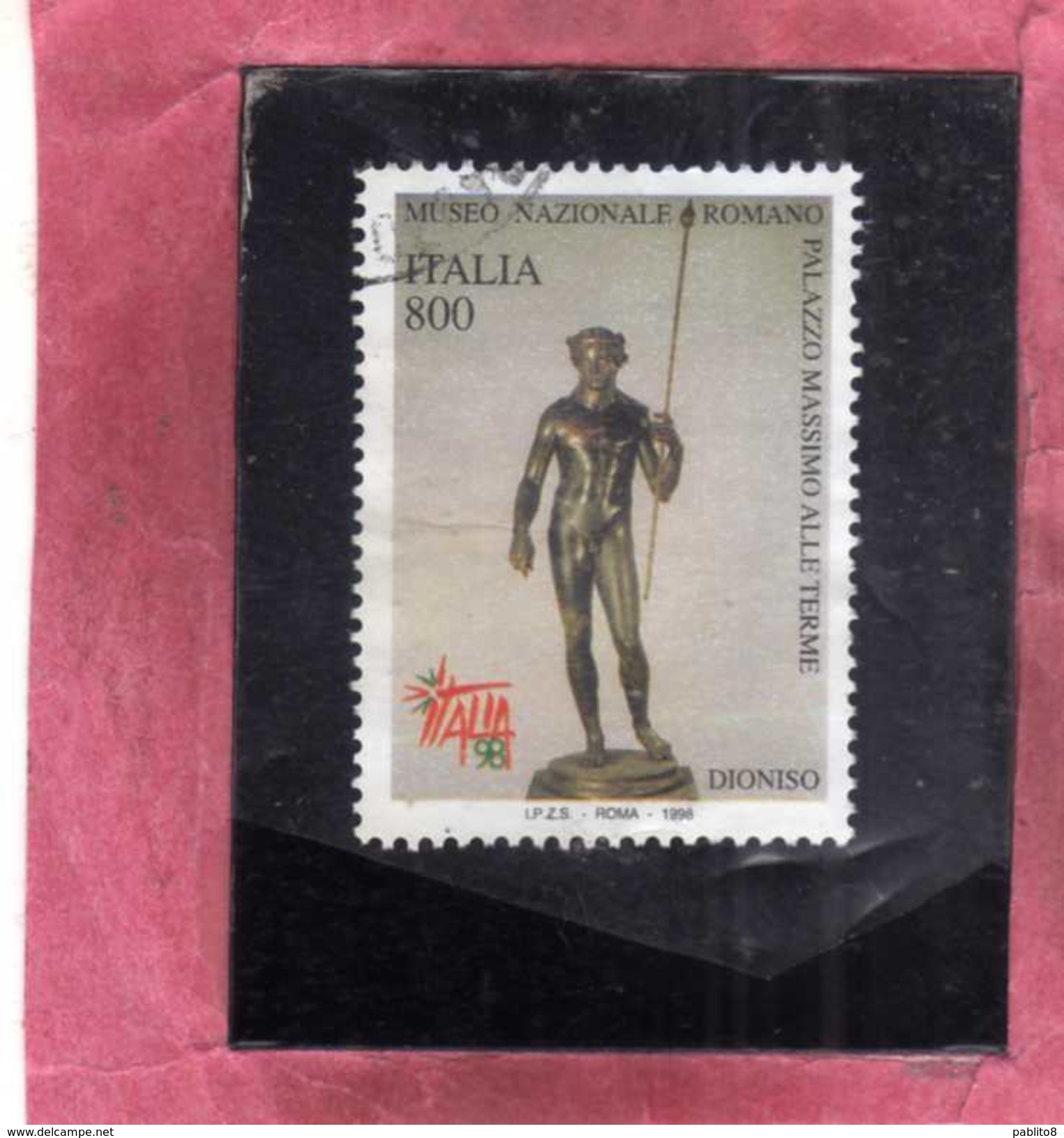 ITALIA REPUBBLICA ITALY REPUBLIC 1998 GIORNATA DELL'ARTE STATUA IN BRONZO DIONISO LIRE 800 USATO USED OBLITERE' - 1991-00: Used