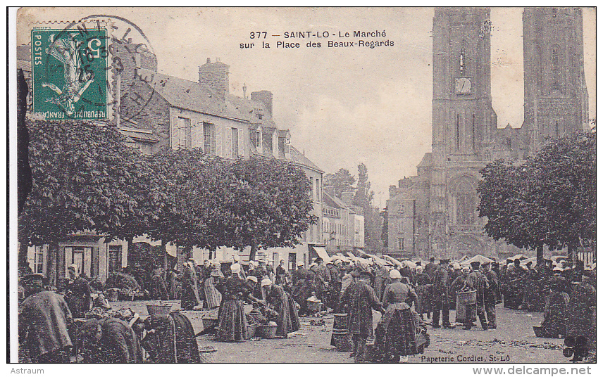 Cpa-50-saint Lo-animée-marché Sur La Place Des Beaux Regards-edi Cordier N°377 - Saint Lo