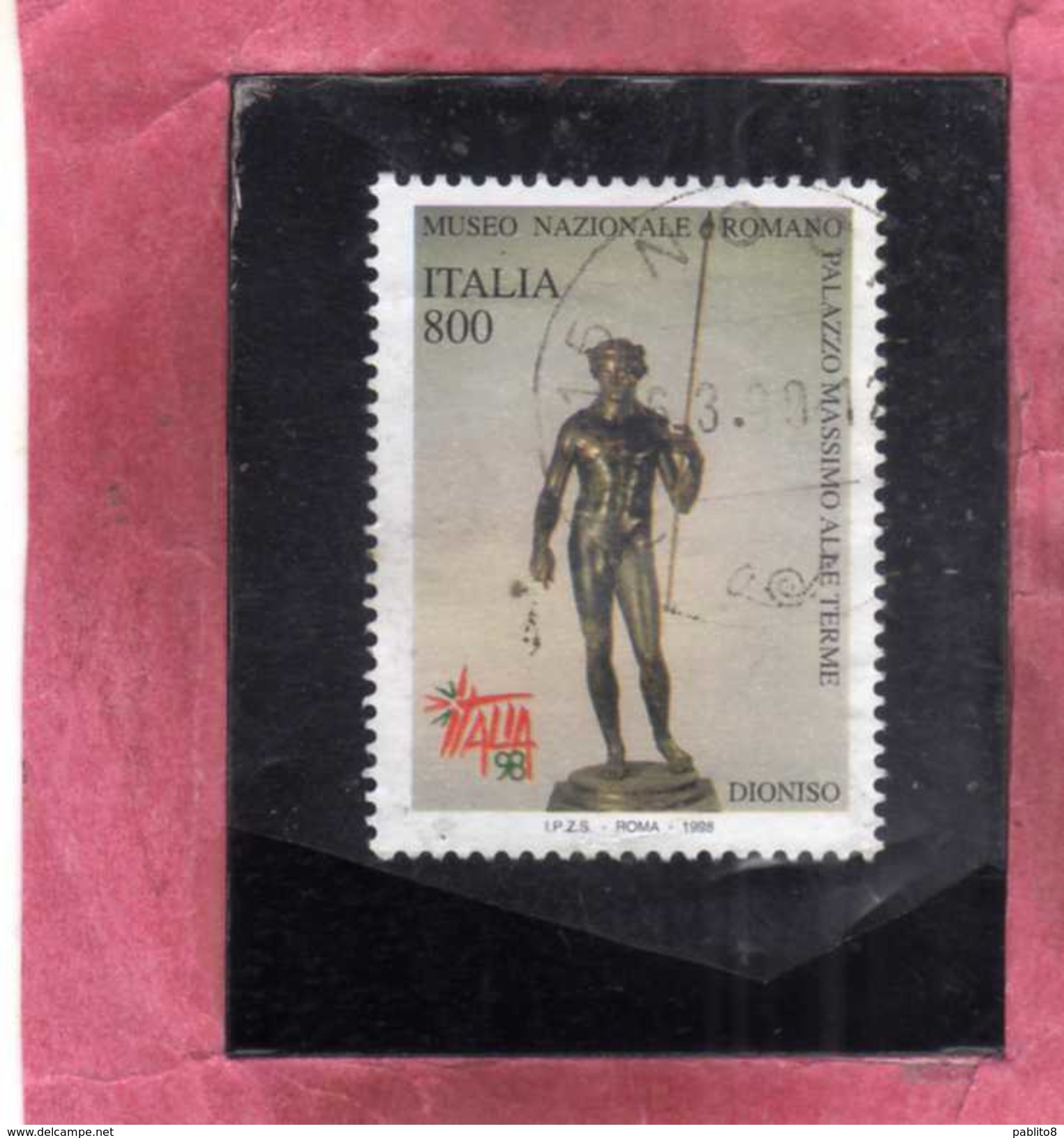 ITALIA REPUBBLICA ITALY REPUBLIC 1998 GIORNATA DELL'ARTE STATUA IN BRONZO DIONISO LIRE 800 USATO USED OBLITERE' - 1991-00: Usati