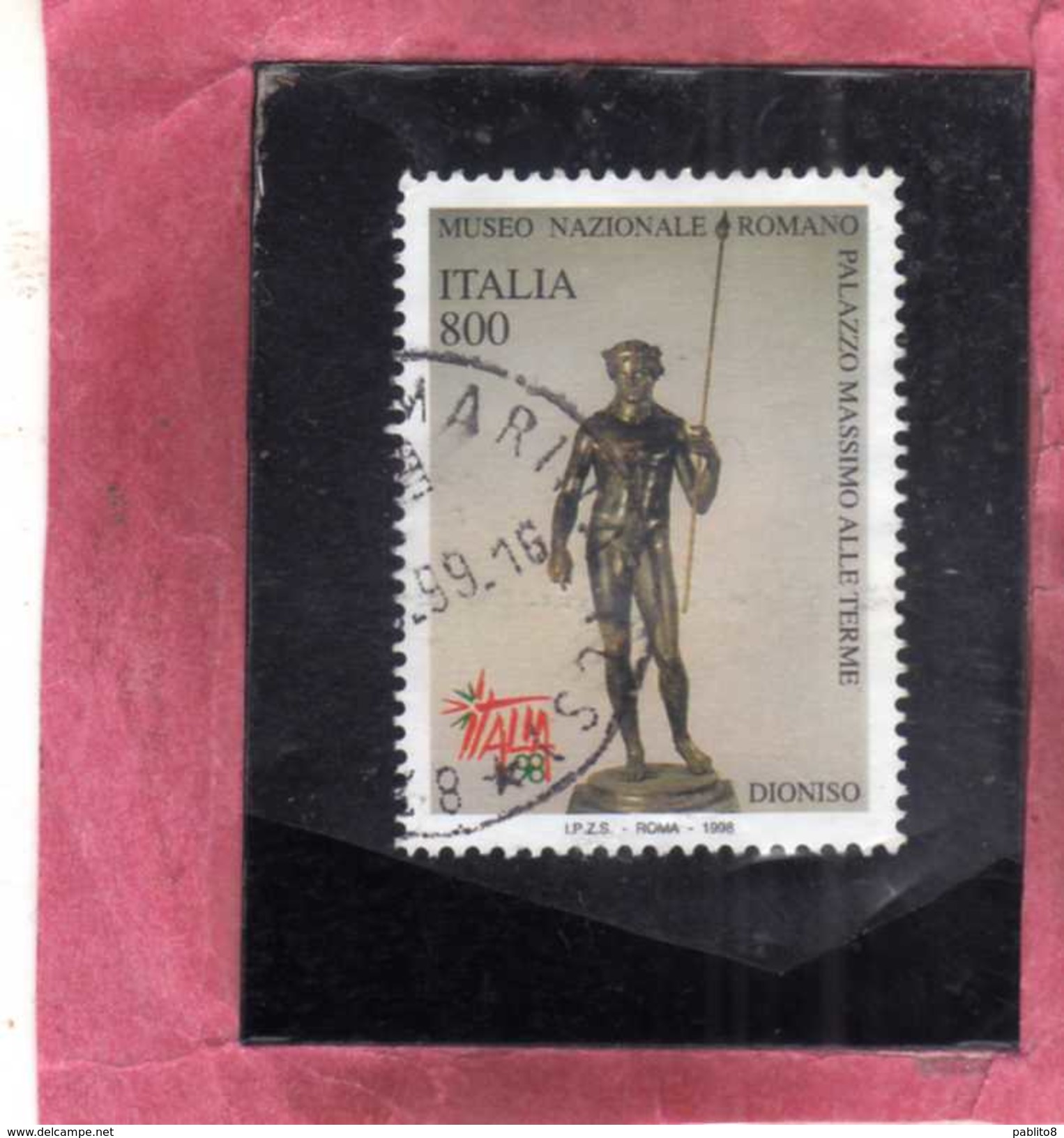 ITALIA REPUBBLICA ITALY REPUBLIC 1998 GIORNATA DELL'ARTE STATUA IN BRONZO DIONISO LIRE 800 USATO USED OBLITERE' - 1991-00: Usati