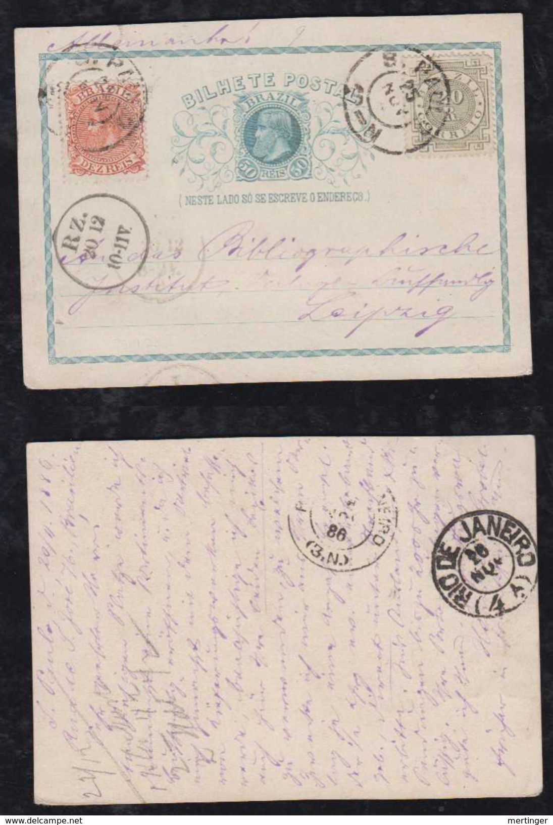 Brazil Brasil 1886 Uprated Stationery Card SAO PAULO To LEIPZIG Germany - Covers & Documents