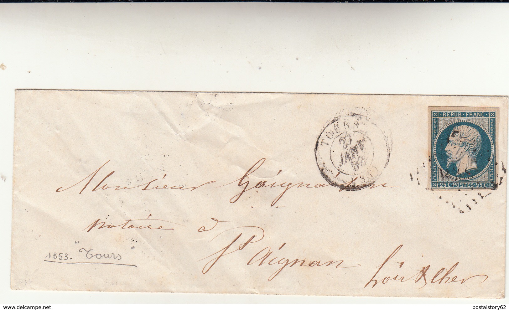 Tours To St. Aignan. Cover 1853 - 1853-1860 Napoleone III