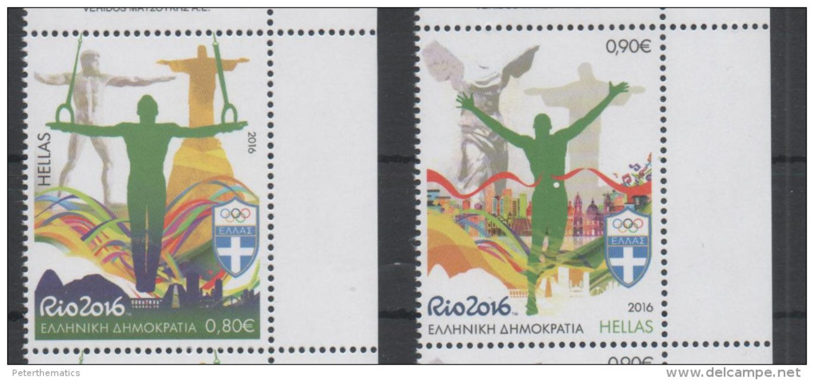 GREECE, 2016, MNH, OLYMPICS, RIO OLYMPICS, POSEIDON, CHRIST STATUE RIO, 2v - Summer 2016: Rio De Janeiro