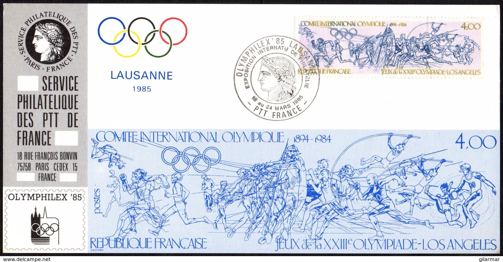 FRANCE LAUSANNE 1985 - WORLD SPORT OLYMPIC PHILATELIC EXHIBITION "OLYMPHILEX '85" - OFFICIAL CARD - Summer 1988: Seoul