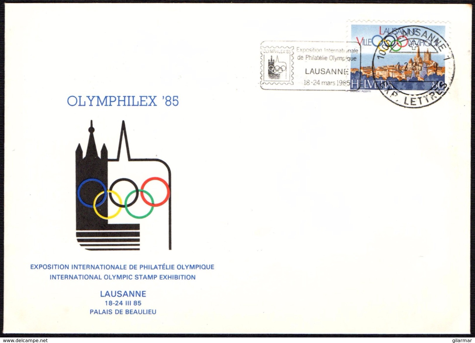 SWITZERLAND LAUSANNE 1985 - WORLD SPORT OLYMPIC PHILATELIC EXHIBITION "OLYMPHILEX '85" - OFFICIAL ENVELOPE - Estate 1988: Seul