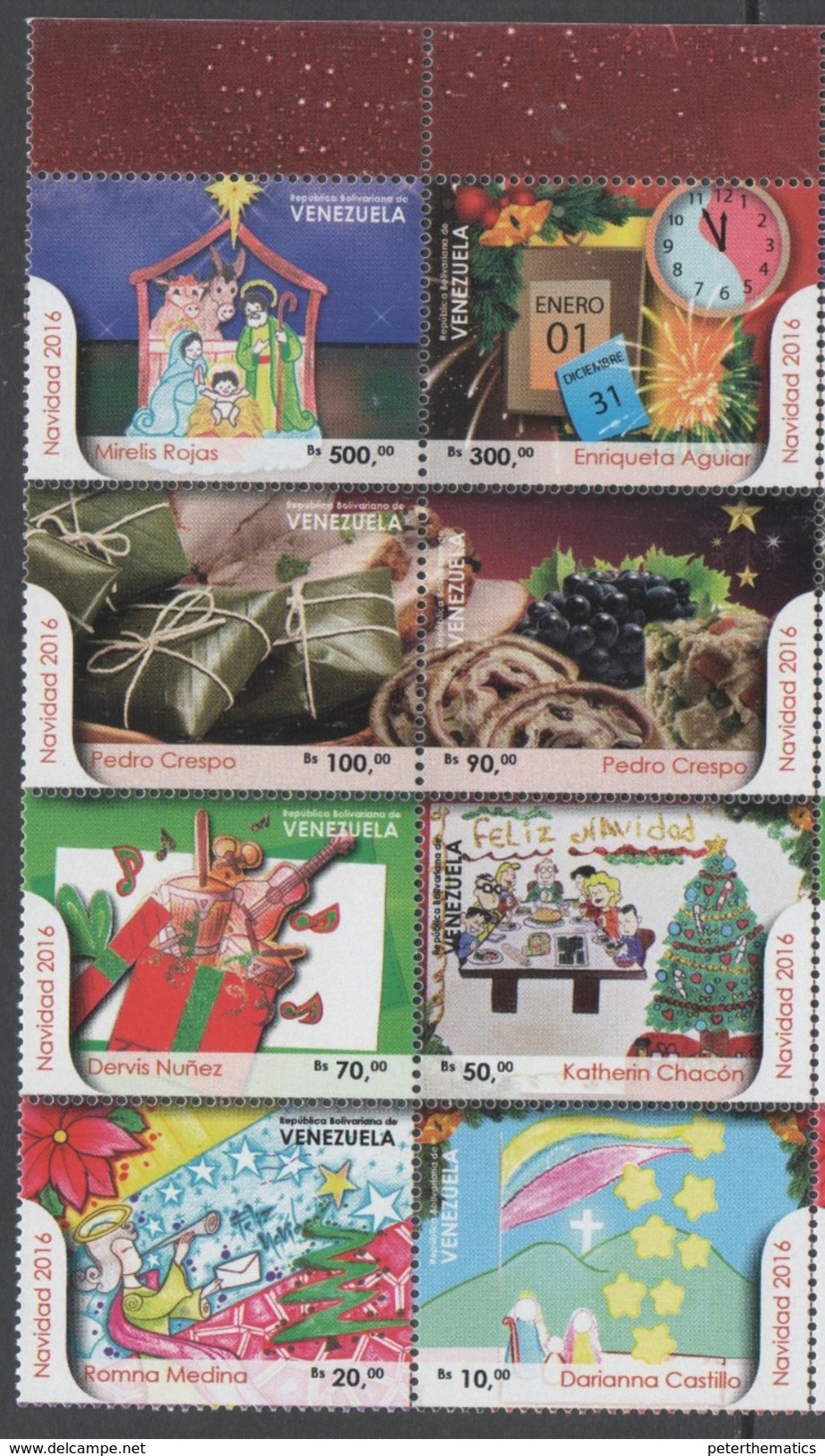 VENEZUELA , 2016, MNH, CHRISTMAS, GRAPES, GUITARS, 8v - Christmas