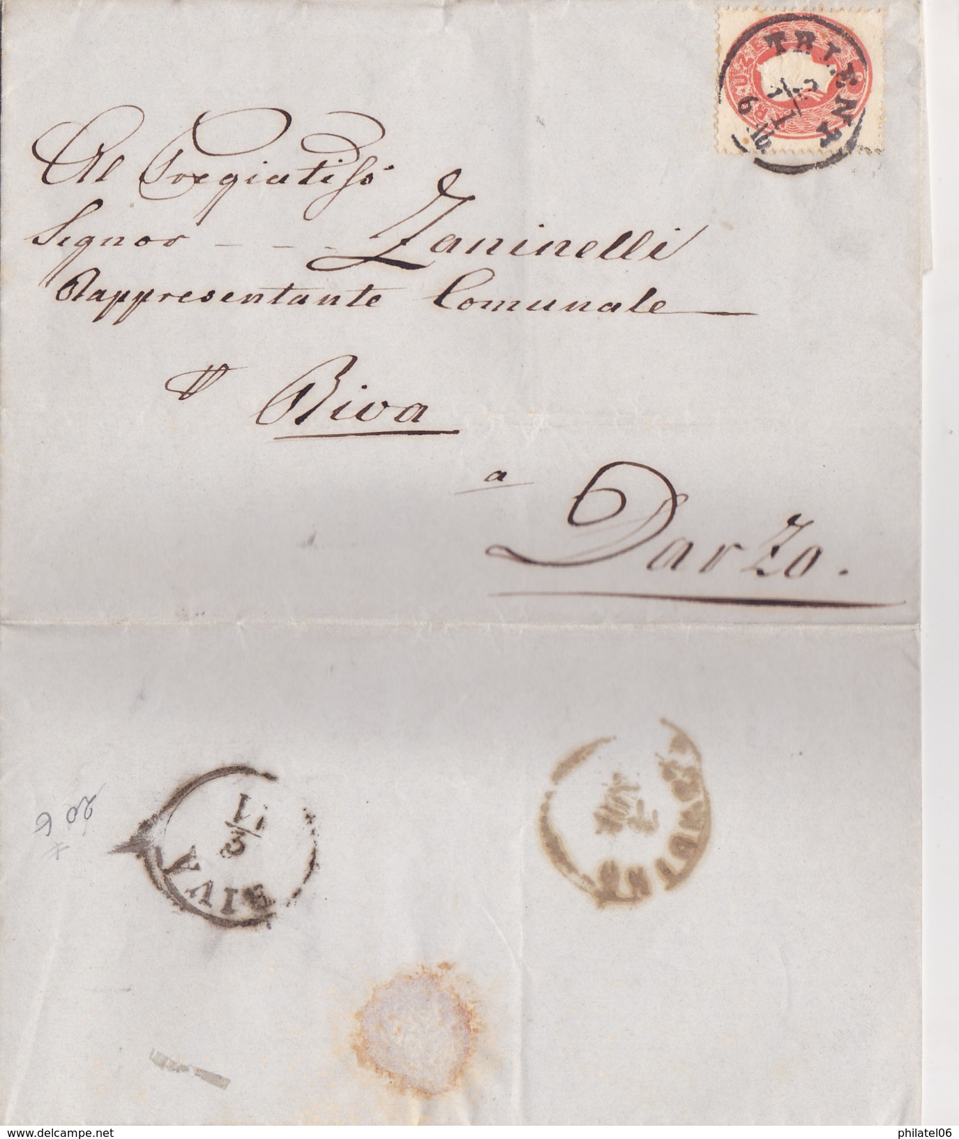 LETTRE DE TRIESTE  1861 CACHET D'ARRIVEE ET CORRESPONDANCE - Lombardo-Venetien