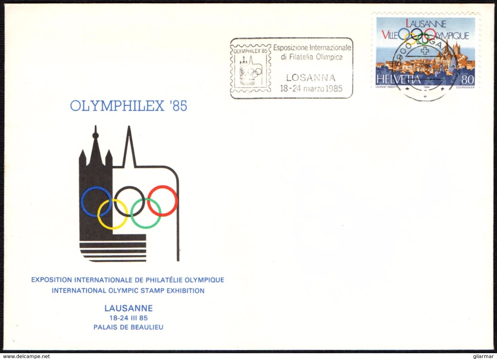 SWITZERLAND LAUSANNE 1985 - WORLD SPORT OLYMPIC PHILATELIC EXHIBITION "OLYMPHILEX '85" - OFFICIAL ENVELOPE - Estate 1988: Seul