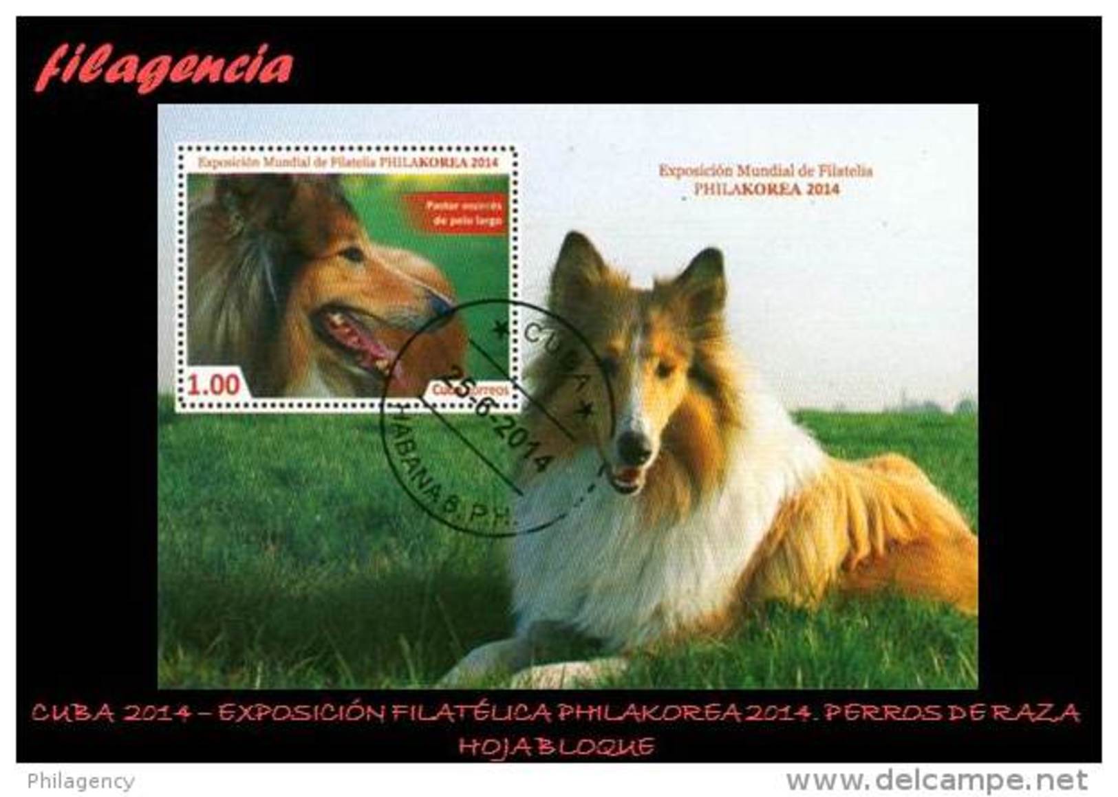 USADOS. CUBA. 2014-46 EXPOSICION FILATÉLICA PHILAKOREA 2014. PERROS DE RAZA. HOJA BLOQUE - Used Stamps