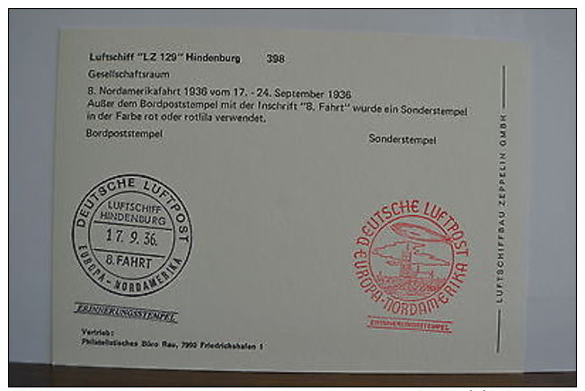 Germany LZ129 Hindenburg Zeppelin 8ºFlight USA 1936 Gesellschaftsraum PC398 - Other & Unclassified