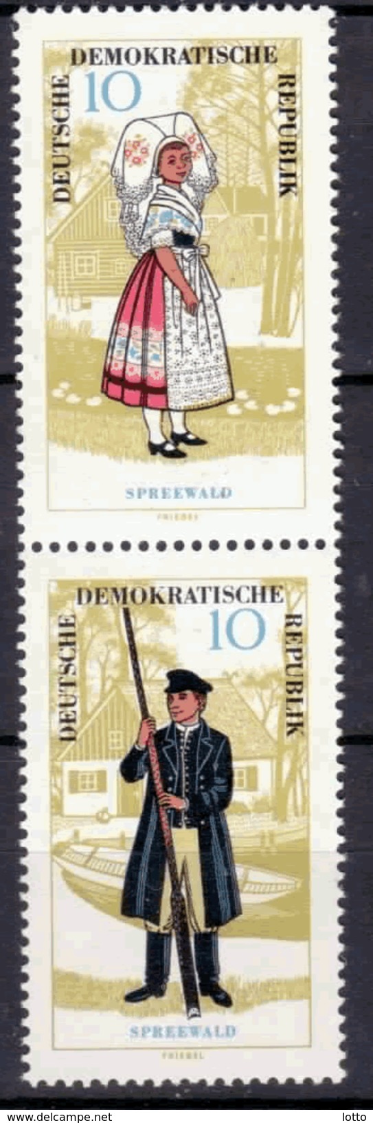 DDR 1964, Mi.Nr. 1076-1077 (SZd 66), Volkstrachten (I), Postfrisch (390) - Se-Tenant