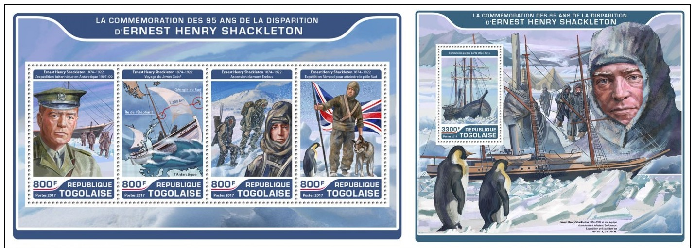 Z08 IMPERF TG17219ab TOGO 2017 Ernest Henry Shackleton MNH ** Postfrisch Set - Gibuti (1977-...)