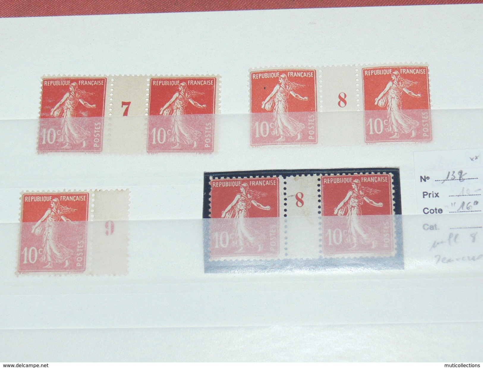 LOT N° 11 /  7  TIMBRES NEUFS SANS CHARNIERE  "TYPE SEMEUDE 5C " / TIMBRE 1900 A 1938 / COTE YT  30  EUROS - Ungebraucht