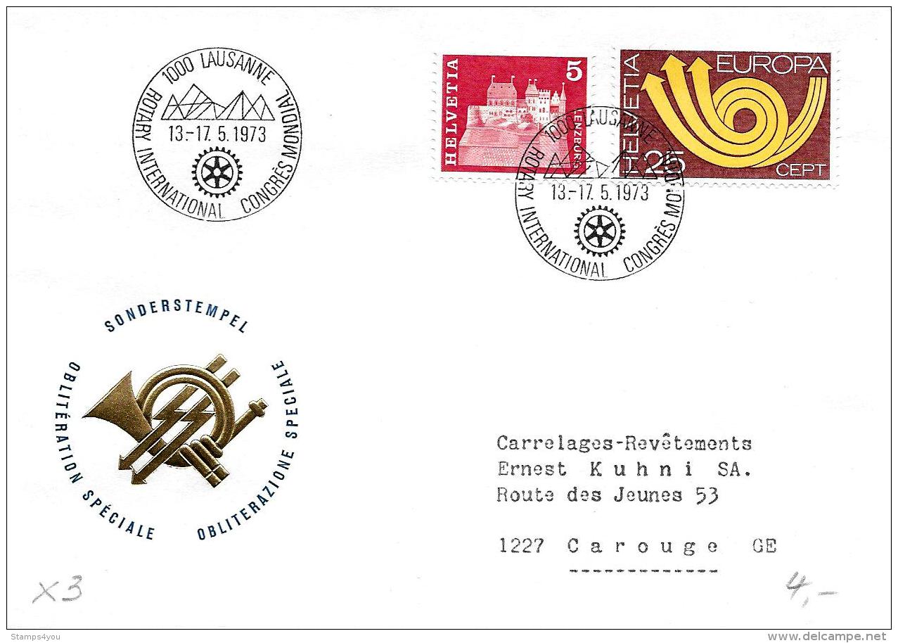 32450 -  Enveloppe Suisse Avec Oblit Spéciale "Rotary International CongrésMondial" Lausanne 1973 Alp - Rotary Club