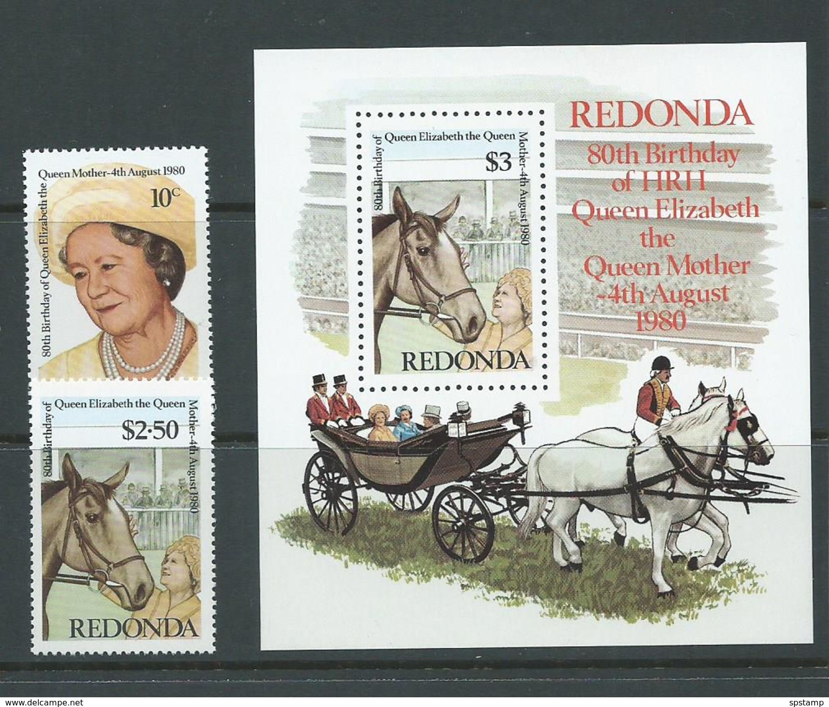 Redonda 1980 Queen Mother Set Of 2 & Miniature Sheet MNH - Antigua And Barbuda (1981-...)