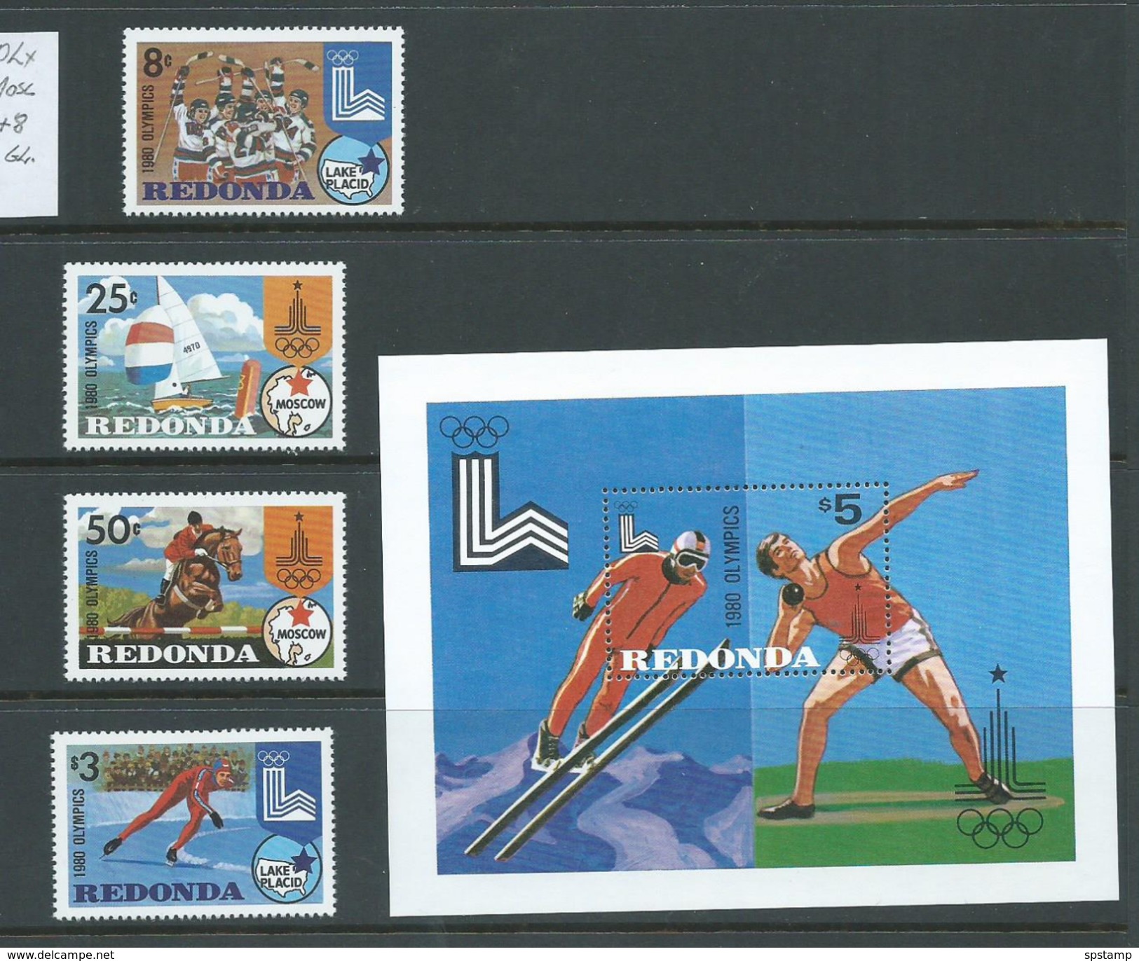 Redonda 1980 Olympics Lake Placid & Moscow Set Of  & Miniature Sheet MNH ,  Gum Glaze - Antigua And Barbuda (1981-...)