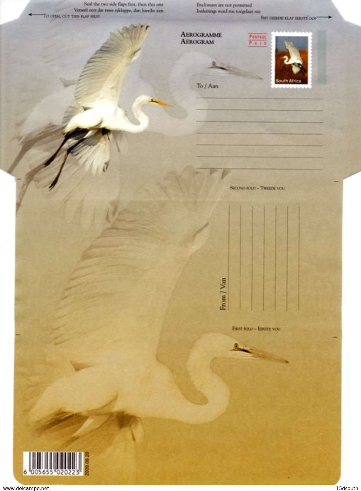 South Africa - 2009 Birds Aerogramme (2009.08.20) Thin Paper Mint - Posta Aerea