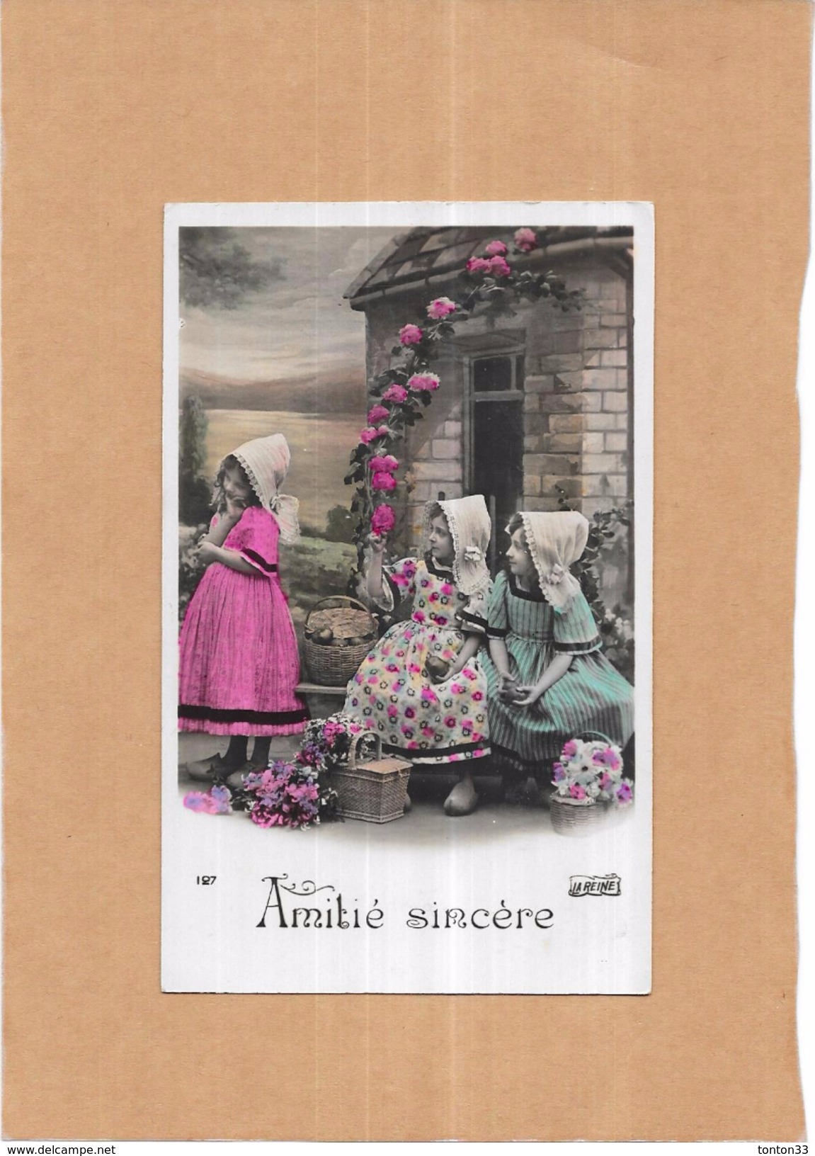 CPA COLORISEE FANTAISIE  - AMITIE SINCERE - 3 Adorables Petites Filles   - ORL - - Femmes