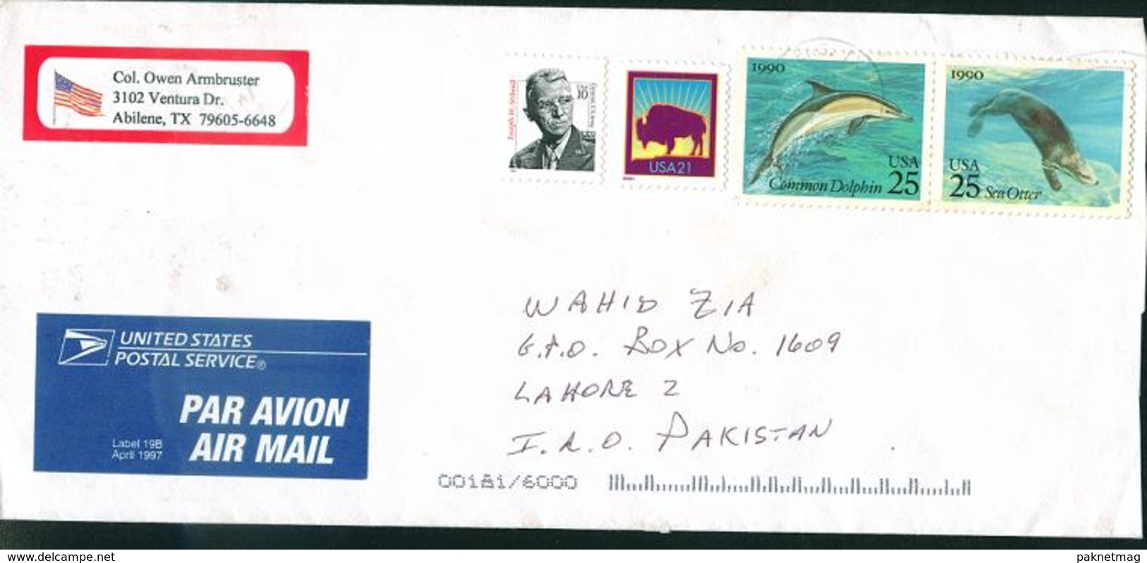 C79- Postal Used Cover. Posted From USA To Pakistan. See Life. Fish. Famous People. Joint Issue, - Other & Unclassified