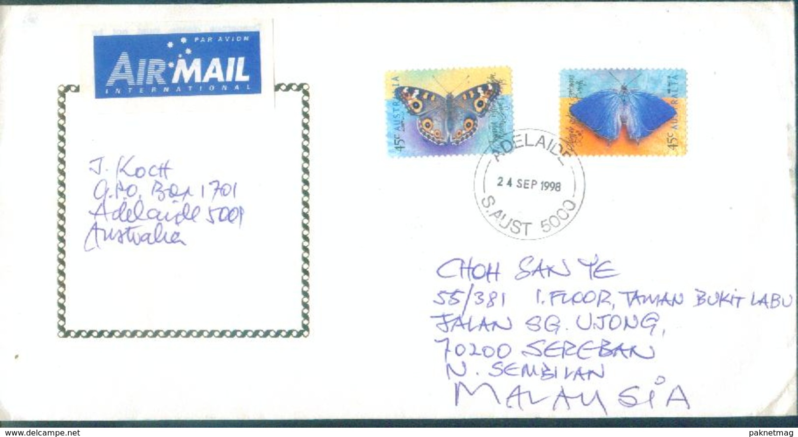 C80- Cover Posted From Australia To Malaysia. Butterfly - Other & Unclassified