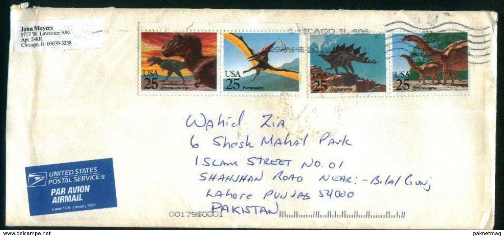C89- Postal Used Cover. Posted From USA To Pakistan. Dinosaur. Prehistoric Life - Other & Unclassified