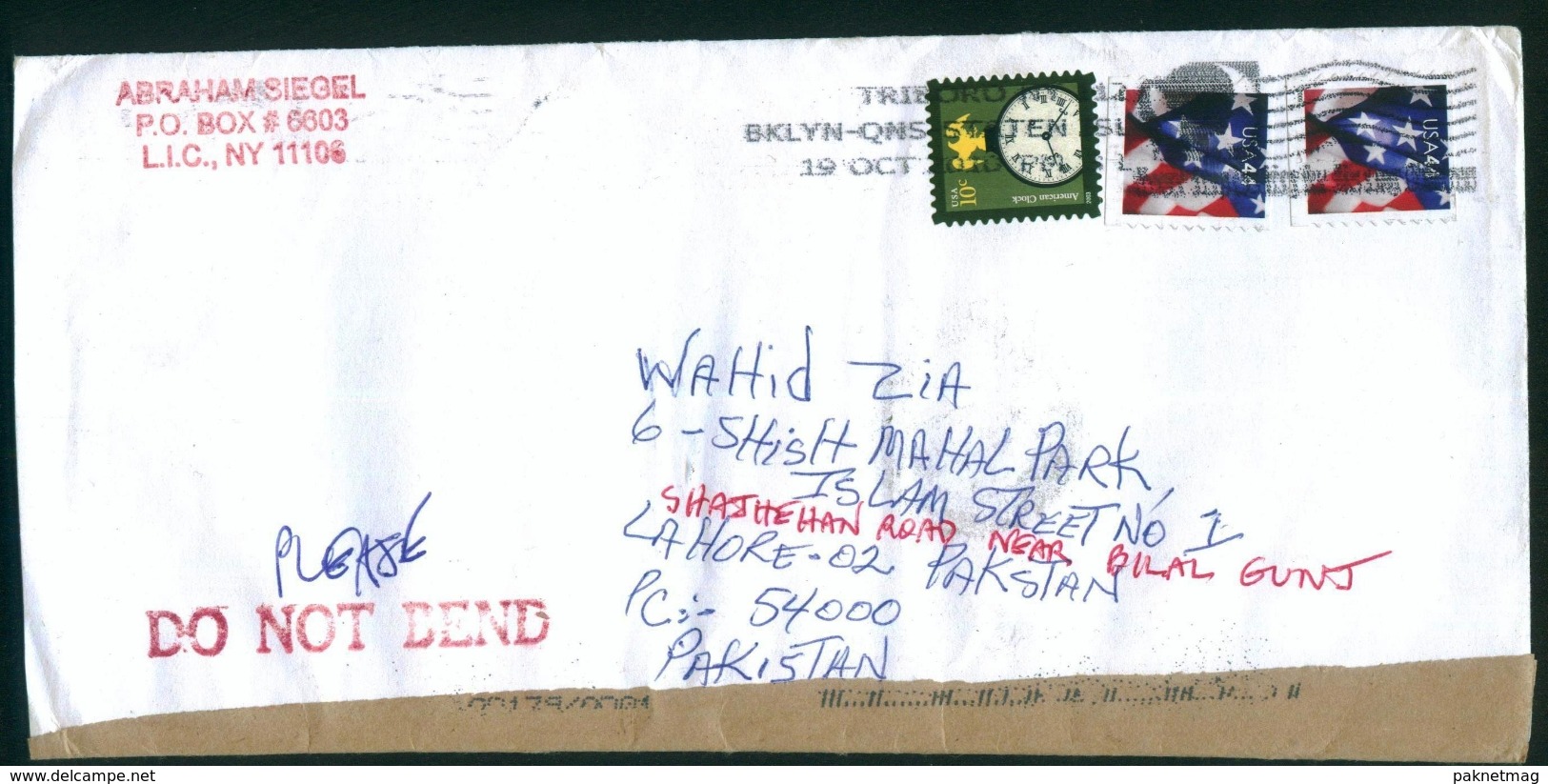 C97- Postal Used Cover. Posted From USA To Pakistan. Flag. - Other & Unclassified