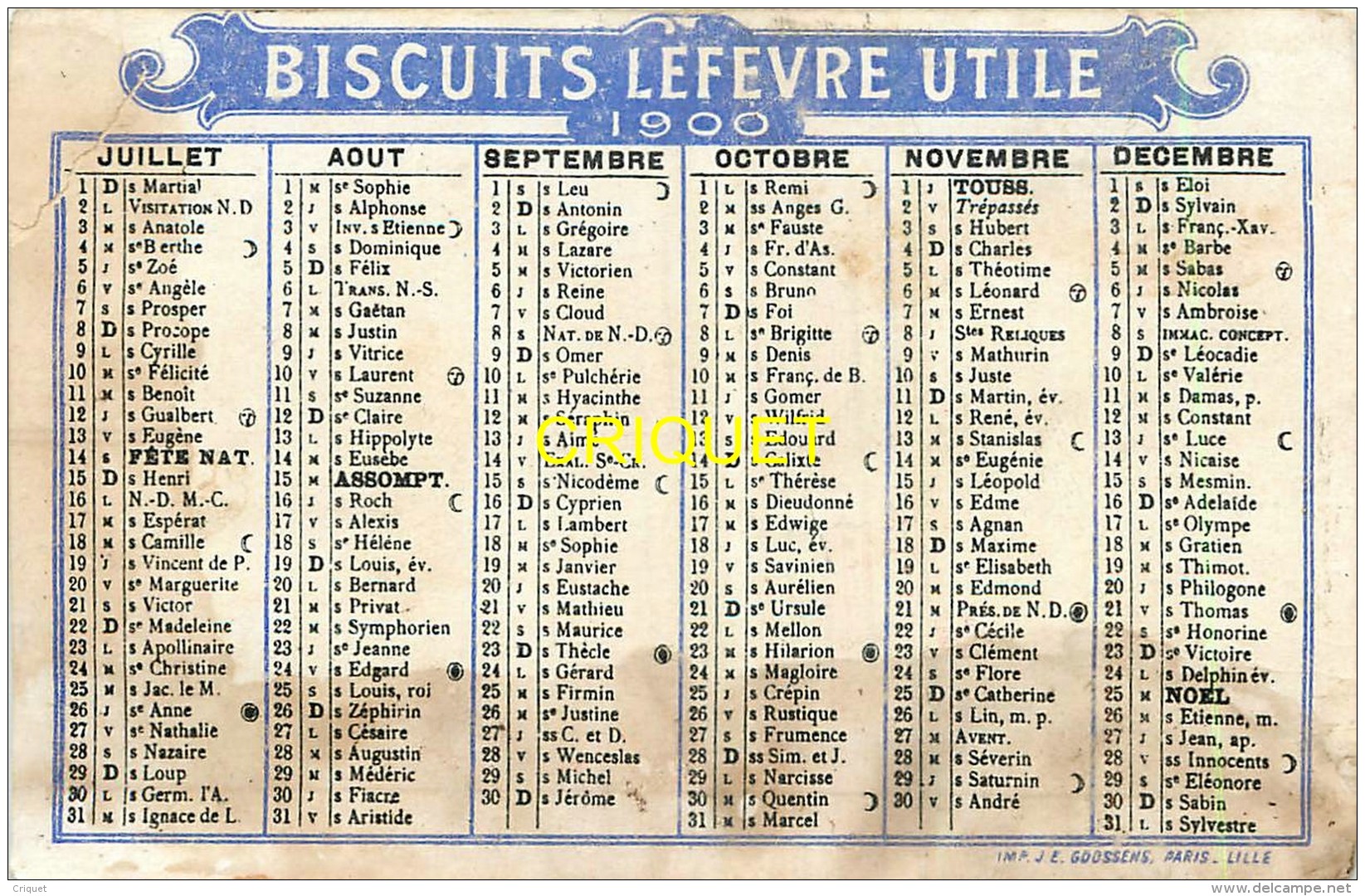 Calendrier Semestriel De LU , 1900, Enfant Dans Une Barque Qui Repêche Une Boite De Biscuits - Kleinformat : 1901-20