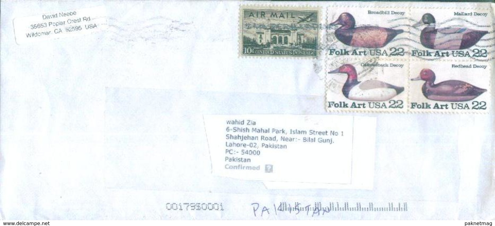 C118- Post From USA To Pakistan. Duck. Building. Aeroplan. - Other & Unclassified