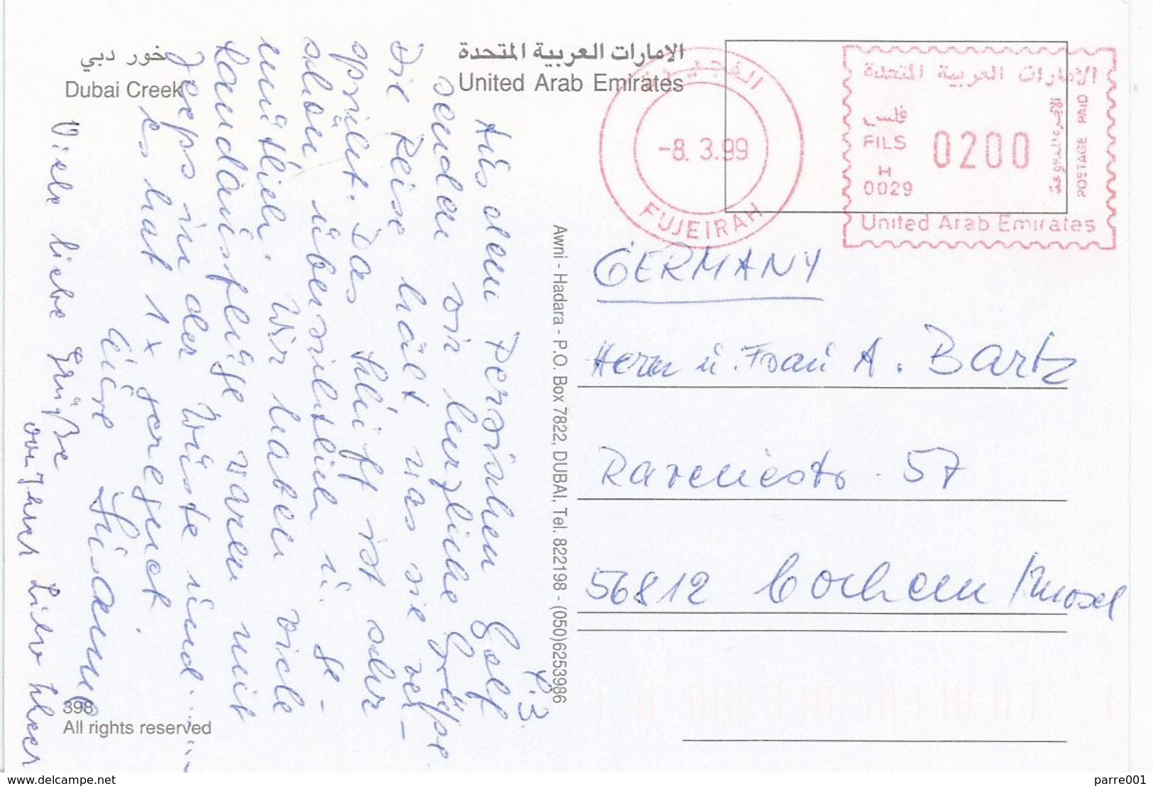 United Arab Emirates UAE 1999 Fujeirah Meter Franking Hasler &ldquo;Mailmaster&rdquo; H0029 Viewcard - Verenigde Arabische Emiraten