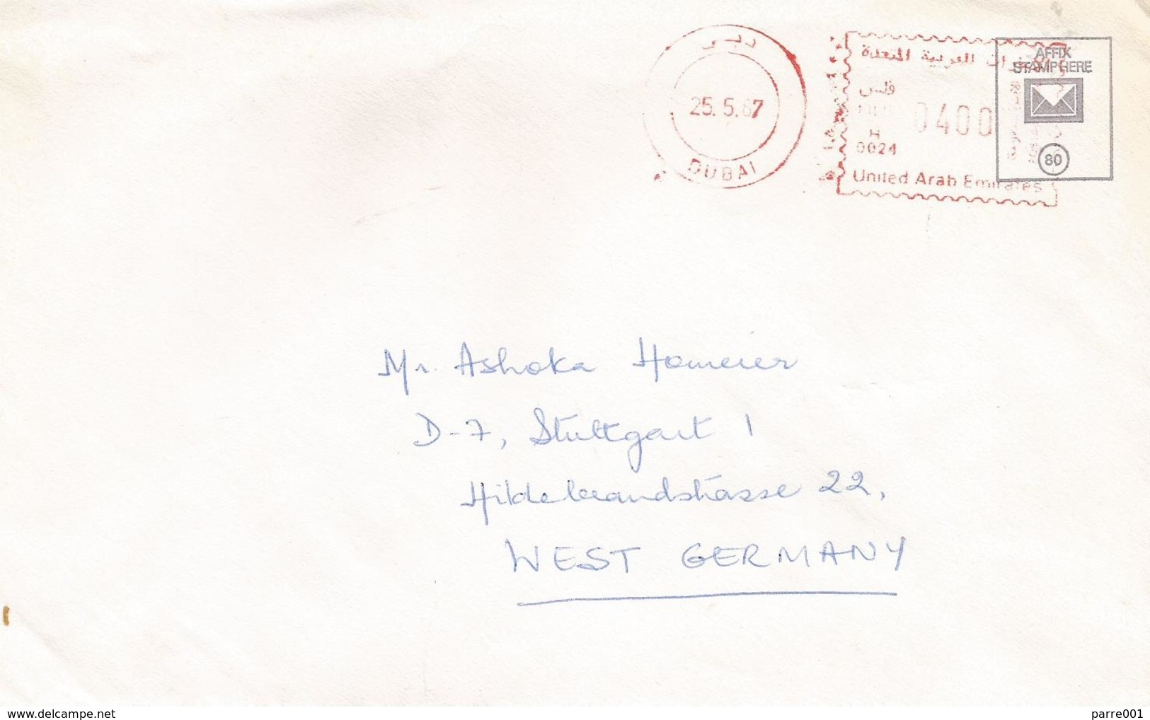 United Arab Emirates UAE 1987 Dubai Meter Franking Hasler &ldquo;Mailmaster&rdquo; H0024 Cover - Verenigde Arabische Emiraten