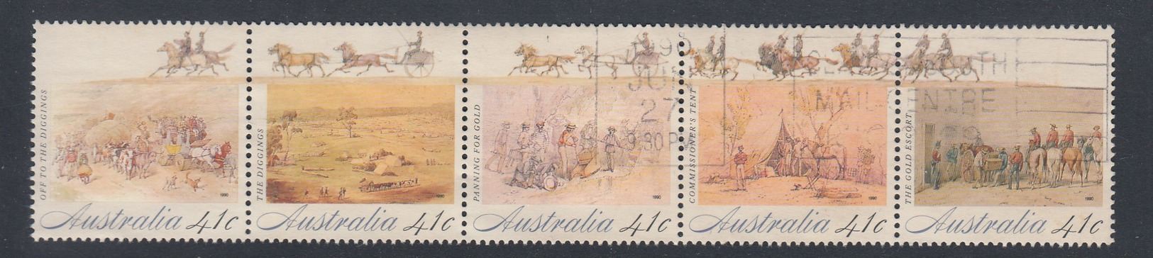 Australia 1990 Gold Fever - Strip 5 Used - Used Stamps