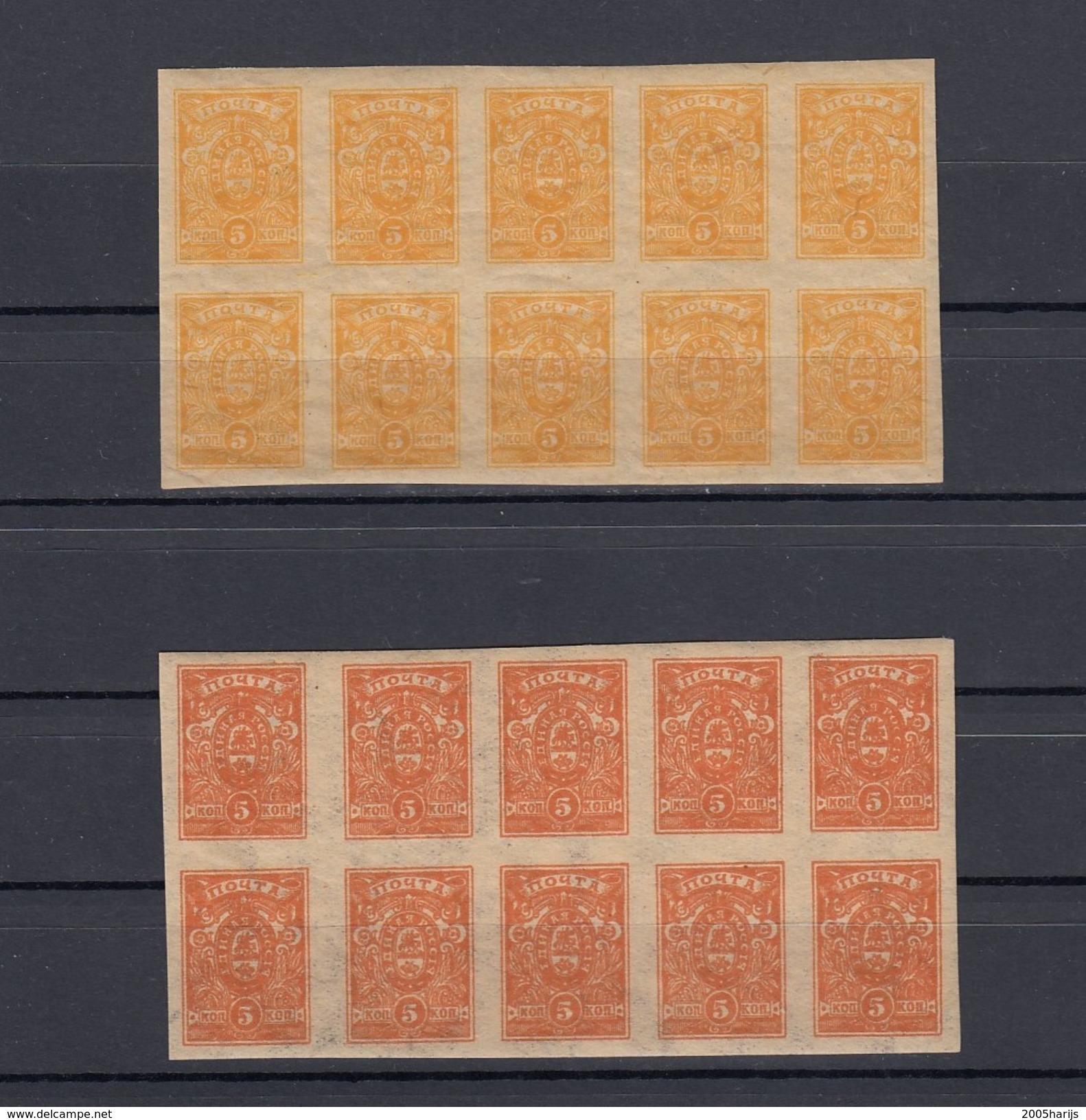 Russian Civil War Denikin Army  5-kop Part Of Sheet MNH (**) - Unused Stamps