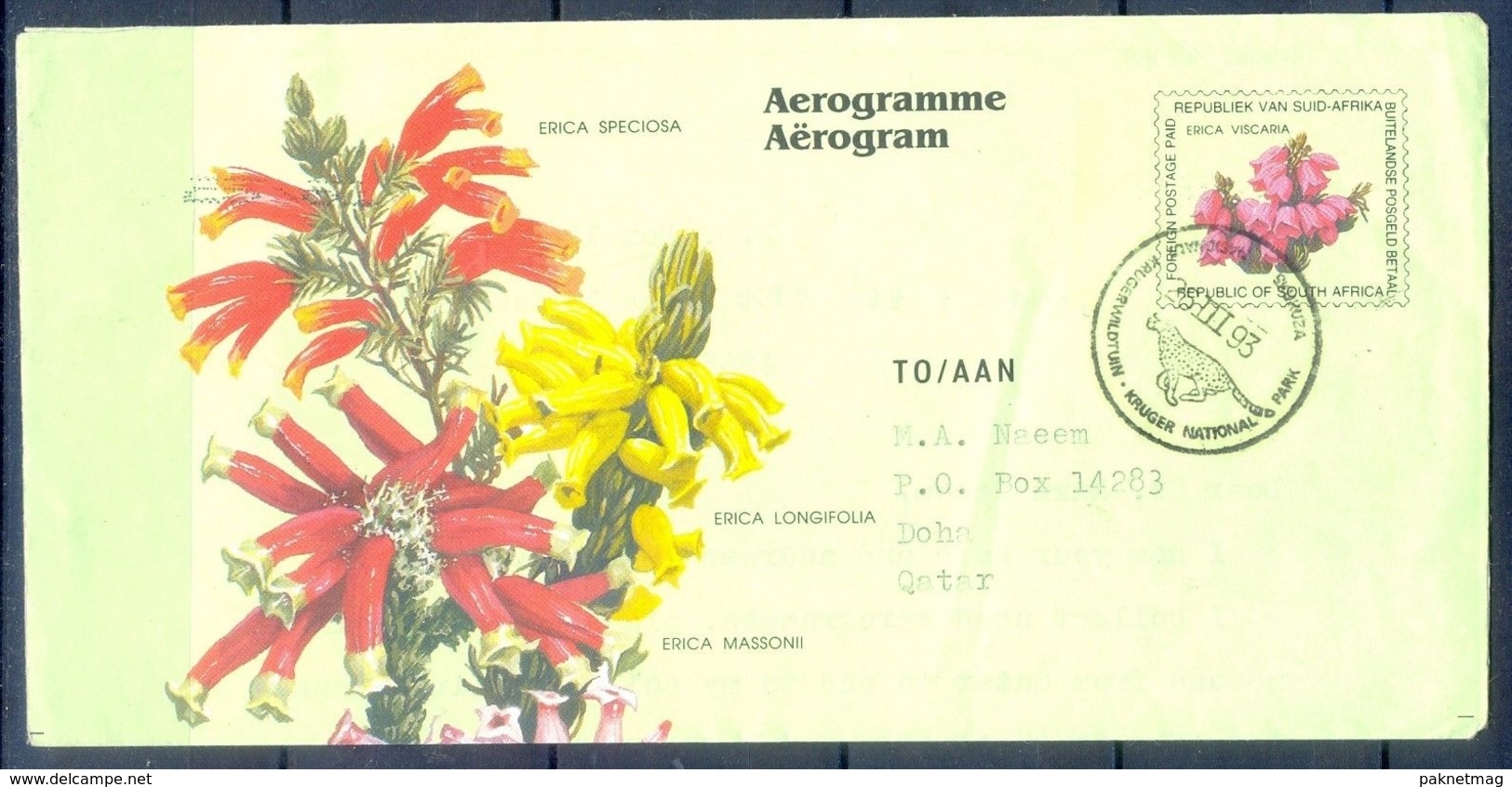 C199- Postal Used Aerogram Of South Africa. Post To Qatar In 1993. - Other & Unclassified