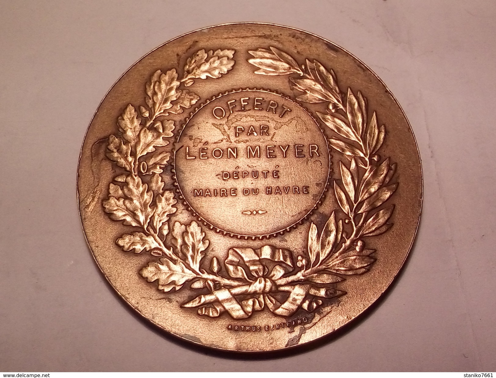 MEDAILLE REPUBLIQUE FRANCAISE PAR ROTY OFFERT PAR L.MEYER MAIRE DU HAVRE EN BRONZE DIAMETRE 50 Mm POIDS 56.42 Grammes - Autres & Non Classés