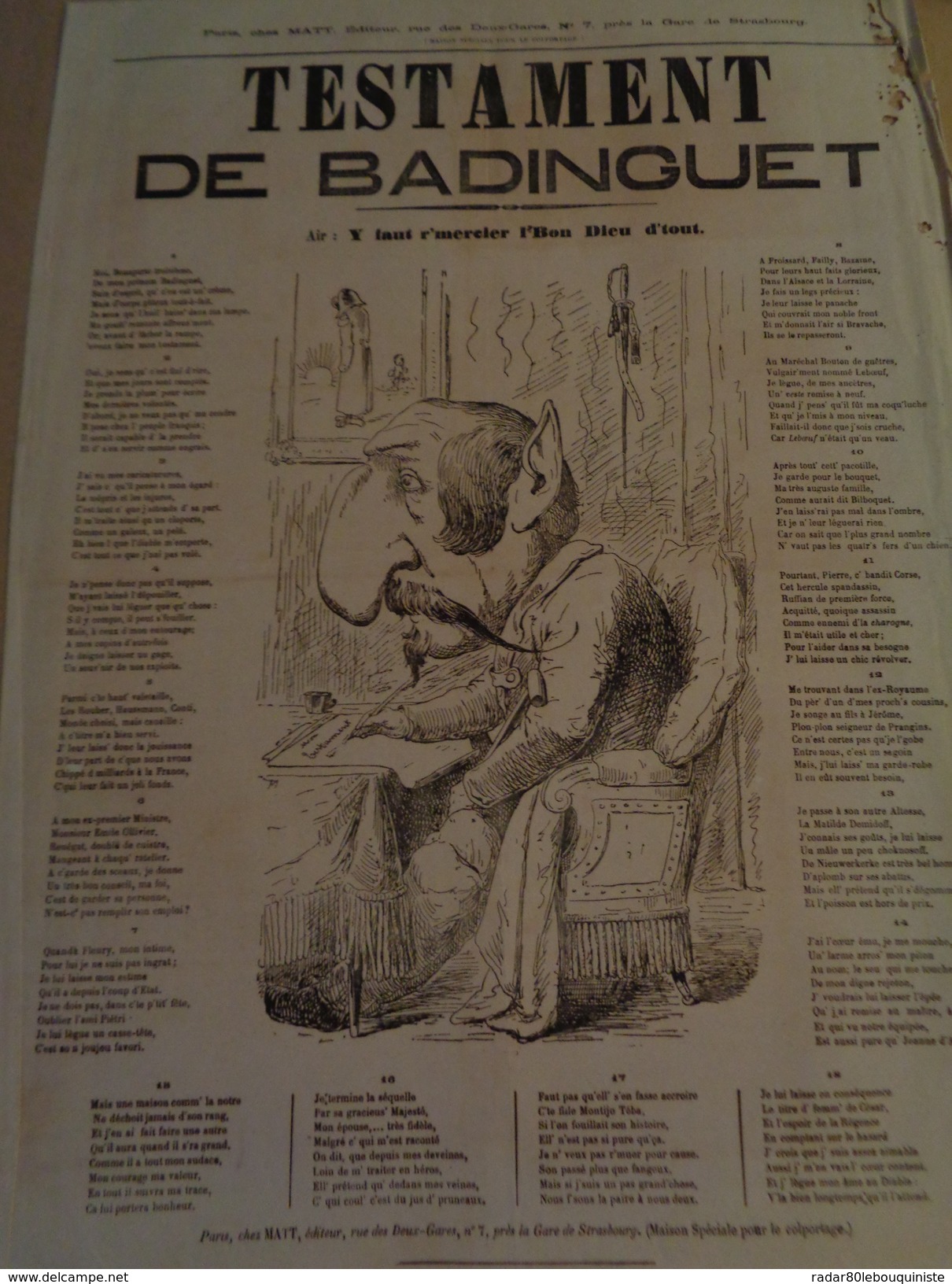 AFFICHE.Testament De Badinguet . - 1850 - 1899