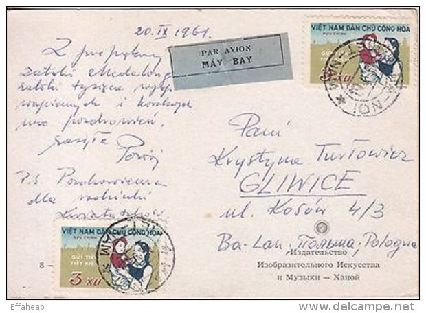 Vietnam: 3 Airmail Covers (2 letters) & Postcard; May Bay-Gliwice, Poland, 1961