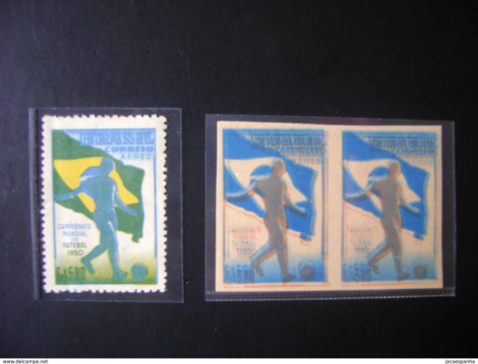 WORLD CUP OF FOOTBALL IN BRAZIL 1950 - A-76 IN PAIR TESTS COLOR BROWN MOVED DOWN - 1950 – Brazilië